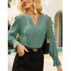 imageGRACE KARIN Womens Long Sleeve Shirts 2025 V Neck Dressy Casual Eyelet Tops Fall Lace Embroidered BlousesLight Gray Green