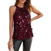 imageGRACE KARIN Halter Sequin Tank Tops for Women Sleeveless Sparkly Glitter Club Outfits Ruched Flowy Shiny Party Concert ShirtWine Red