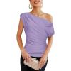 imageGRACE KARIN One Shoulder Summer Tops for Women Ruched Batwing Asymmetrical Tops Dressy Casual Party ShirtsLilac