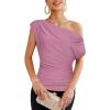 imageGRACE KARIN One Shoulder Summer Tops for Women Ruched Batwing Asymmetrical Tops Dressy Casual Party ShirtsPink
