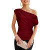 imageGRACE KARIN One Shoulder Summer Tops for Women Ruched Batwing Asymmetrical Tops Dressy Casual Party ShirtsWine Red