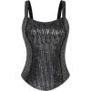 imageGRACE KARIN Sequin Tank Tops for Women Bustier Corset Top Sparkle Sexy Slim Camisole Sleeveless PartyBlack Silver