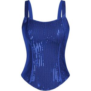 imageGRACE KARIN Sequin Tank Tops for Women Bustier Corset Top Sparkle Sexy Slim Camisole Sleeveless PartyRoyal Blue