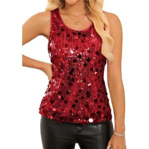 imageGRACE KARIN Womens Sequin Top Sleeveless Sparkly Dressy Tank Tops Vest Glitter Cocktail Party Shiny Club NightBright Red