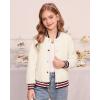 imageGRACE KARIN Girls Fleece Jacket Button Down Varsity Coat Fall Winter Baseball Outwear Clothes with Pocket for 714YWhite