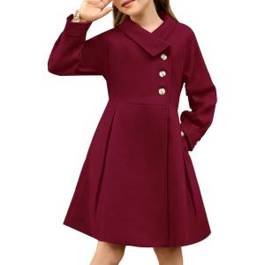 imageGRACE KARIN Girls Dress Coat Kids Wool Lapel Long Button Jackets Fall Winter Outerwear Peacoat with Pockets 512YBurgundy