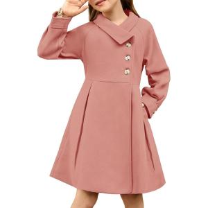 imageGRACE KARIN Girls Dress Coat Kids Wool Lapel Long Button Jackets Fall Winter Outerwear Peacoat with Pockets 512YFleshtoned