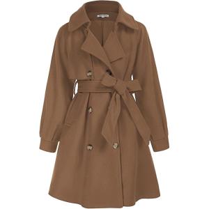 imageGRACE KARIN Girls Dress Coat Lapel Wool Blend Long Winter Jackets with Pockets Belt 614YDark Camel