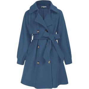 imageGRACE KARIN Girls Dress Coat Lapel Wool Blend Long Winter Jackets with Pockets Belt 614YDusty Blue