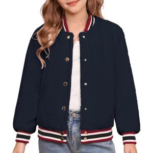 imageGRACE KARIN Girls Fleece Jacket Button Down Varsity Coat Fall Winter Baseball Outwear Clothes with Pocket for 714YNavy Blue