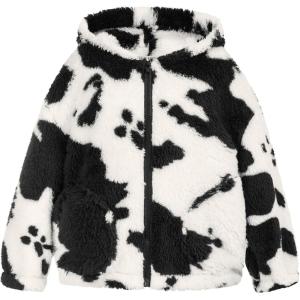 imageGRACE KARIN Girls Fleece Jacket Zip Up Sherpa Coat Kids Fall Hoodie Fuzzy Sweatshirt Size 514Cow Print