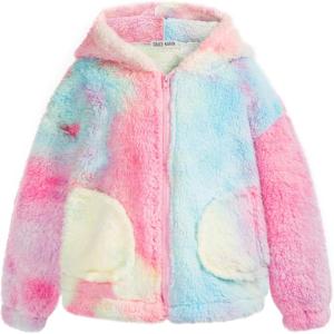 imageGRACE KARIN Girls Fleece Jacket Zip Up Sherpa Coat Kids Fall Hoodie Fuzzy Sweatshirt Size 514Pink Tiedye