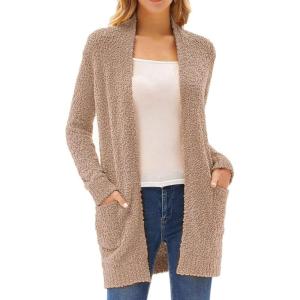 imageGRACE KARIN Long Open Front Fleece Cardigan Sweater Fall Chunky Knit Casual Coat Soft Winter Outerwear with PocketsCamel