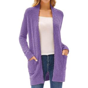 imageGRACE KARIN Long Open Front Fleece Cardigan Sweater Fall Chunky Knit Casual Coat Soft Winter Outerwear with PocketsGrape