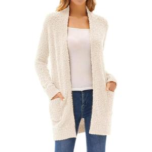 imageGRACE KARIN Long Open Front Fleece Cardigan Sweater Fall Chunky Knit Casual Coat Soft Winter Outerwear with PocketsIvory