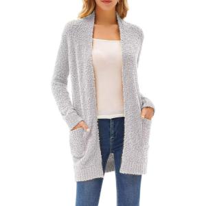imageGRACE KARIN Long Open Front Fleece Cardigan Sweater Fall Chunky Knit Casual Coat Soft Winter Outerwear with PocketsLight Gray