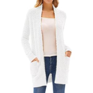 imageGRACE KARIN Long Open Front Fleece Cardigan Sweater Fall Chunky Knit Casual Coat Soft Winter Outerwear with PocketsWhite