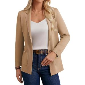 imageGRACE KARIN Sweater Blazers for Women Business Casual Long Sleeve Open Front Lapel Suit Jackets Work Blazer with PocketsCamel