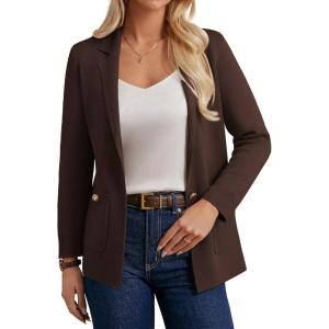 imageGRACE KARIN Sweater Blazers for Women Business Casual Long Sleeve Open Front Lapel Suit Jackets Work Blazer with PocketsChocolate Brown