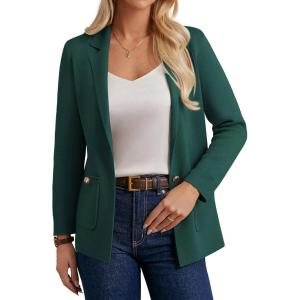 imageGRACE KARIN Sweater Blazers for Women Business Casual Long Sleeve Open Front Lapel Suit Jackets Work Blazer with PocketsGreen