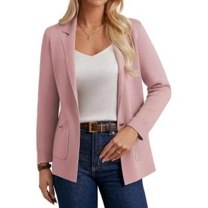 imageGRACE KARIN Sweater Blazers for Women Business Casual Long Sleeve Open Front Lapel Suit Jackets Work Blazer with PocketsPink