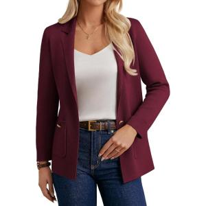 imageGRACE KARIN Sweater Blazers for Women Business Casual Long Sleeve Open Front Lapel Suit Jackets Work Blazer with PocketsWine Red