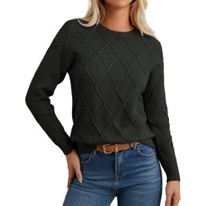 imageGRACE KARIN Women Fall Long Sleeve Crew Neck Sweaters 2025 Fashion Knit Trendy Pullover Top Cable Stretchy Winter ClothesArmy Green