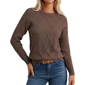 imageGRACE KARIN Women Fall Long Sleeve Crew Neck Sweaters 2025 Fashion Knit Trendy Pullover Top Cable Stretchy Winter ClothesCoffee