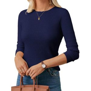 imageGRACE KARIN Womens Fall Wool Blend Sweater Tops Long Sleeve Ribbed Pullover 2025 Knitted Casual BlouseNavy Blue