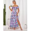 imageGRACE KARIN 2025 Womens Maxi Dresses Summer Off Shoulder Floral Dress Ruffle Split Beach Flowy Boho Wedding Guest DressBlue Multicolor