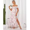 imageGRACE KARIN 2025 Womens Maxi Dresses Summer Off Shoulder Floral Dress Ruffle Split Beach Flowy Boho Wedding Guest DressLight Pink