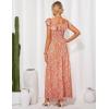 imageGRACE KARIN 2025 Womens Maxi Dresses Summer Off Shoulder Floral Dress Ruffle Split Beach Flowy Boho Wedding Guest DressOrange Flower