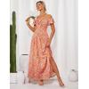 imageGRACE KARIN 2025 Womens Maxi Dresses Summer Off Shoulder Floral Dress Ruffle Split Beach Flowy Boho Wedding Guest DressOrange Flower