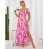 imageGRACE KARIN 2025 Womens Maxi Dresses Summer Off Shoulder Floral Dress Ruffle Split Beach Flowy Boho Wedding Guest DressRose Red