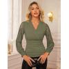 imageGRACE KARIN 2025 Womens Tops Wrap V Neck Shirt Lace Long Sleeve Blouses Dressy Casual Ruched Top Fall Fashion OutfitsArmy Green