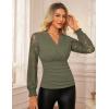 imageGRACE KARIN 2025 Womens Tops Wrap V Neck Shirt Lace Long Sleeve Blouses Dressy Casual Ruched Top Fall Fashion OutfitsArmy Green