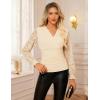 imageGRACE KARIN 2025 Womens Tops Wrap V Neck Shirt Lace Long Sleeve Blouses Dressy Casual Ruched Top Fall Fashion OutfitsBeige