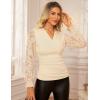 imageGRACE KARIN 2025 Womens Tops Wrap V Neck Shirt Lace Long Sleeve Blouses Dressy Casual Ruched Top Fall Fashion OutfitsBeige