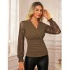 imageGRACE KARIN 2025 Womens Tops Wrap V Neck Shirt Lace Long Sleeve Blouses Dressy Casual Ruched Top Fall Fashion OutfitsBrown