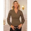 imageGRACE KARIN 2025 Womens Tops Wrap V Neck Shirt Lace Long Sleeve Blouses Dressy Casual Ruched Top Fall Fashion OutfitsBrown