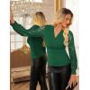 imageGRACE KARIN 2025 Womens Tops Wrap V Neck Shirt Lace Long Sleeve Blouses Dressy Casual Ruched Top Fall Fashion OutfitsDark Green