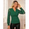 imageGRACE KARIN 2025 Womens Tops Wrap V Neck Shirt Lace Long Sleeve Blouses Dressy Casual Ruched Top Fall Fashion OutfitsDark Green
