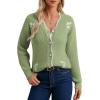 imageGRACE KARIN Flower Sweater Cardigan for Women Button Down Long Sleeve Cardigans Embroidered Open Front JacketGreen