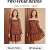 imageGRACE KARIN Girls Fall Dress Floral Long Sleeve Ruffle Square Neck Elastic Waist Tiered Layer Casual Dresses Size 512YOrange Leaves