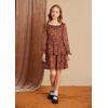 imageGRACE KARIN Girls Fall Dress Floral Long Sleeve Ruffle Square Neck Elastic Waist Tiered Layer Casual Dresses Size 512YOrange Leaves