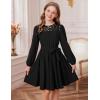 imageGRACE KARIN Girls Fall Dress Long Sleeve Midi with Lace Panels Twirl Skirt Elastic Waist for Holiday Party 614YBlack