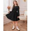 imageGRACE KARIN Girls Fall Dress Long Sleeve Midi with Lace Panels Twirl Skirt Elastic Waist for Holiday Party 614YBlack