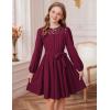imageGRACE KARIN Girls Fall Dress Long Sleeve Midi with Lace Panels Twirl Skirt Elastic Waist for Holiday Party 614YBurgundy