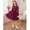 imageGRACE KARIN Girls Fall Dress Long Sleeve Midi with Lace Panels Twirl Skirt Elastic Waist for Holiday Party 614YBurgundy