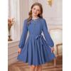 imageGRACE KARIN Girls Fall Dress Long Sleeve Midi with Lace Panels Twirl Skirt Elastic Waist for Holiday Party 614YDusty Blue